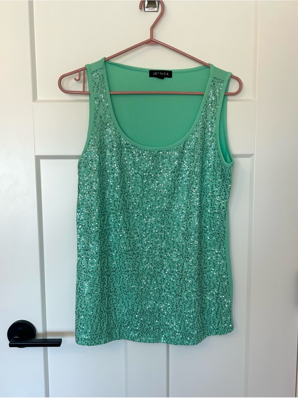 Jessica Mint Green Sequin Tank Top Size Medium 10/12 Sparkle Evening Party